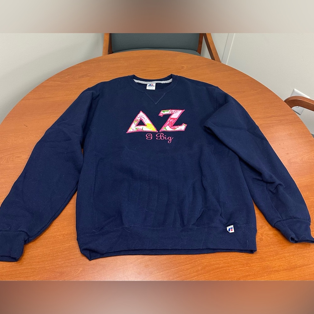 Delta Zeta Navy Blue Sweatshirt with DZ Lilly Pulitzer Print Letters G-Big